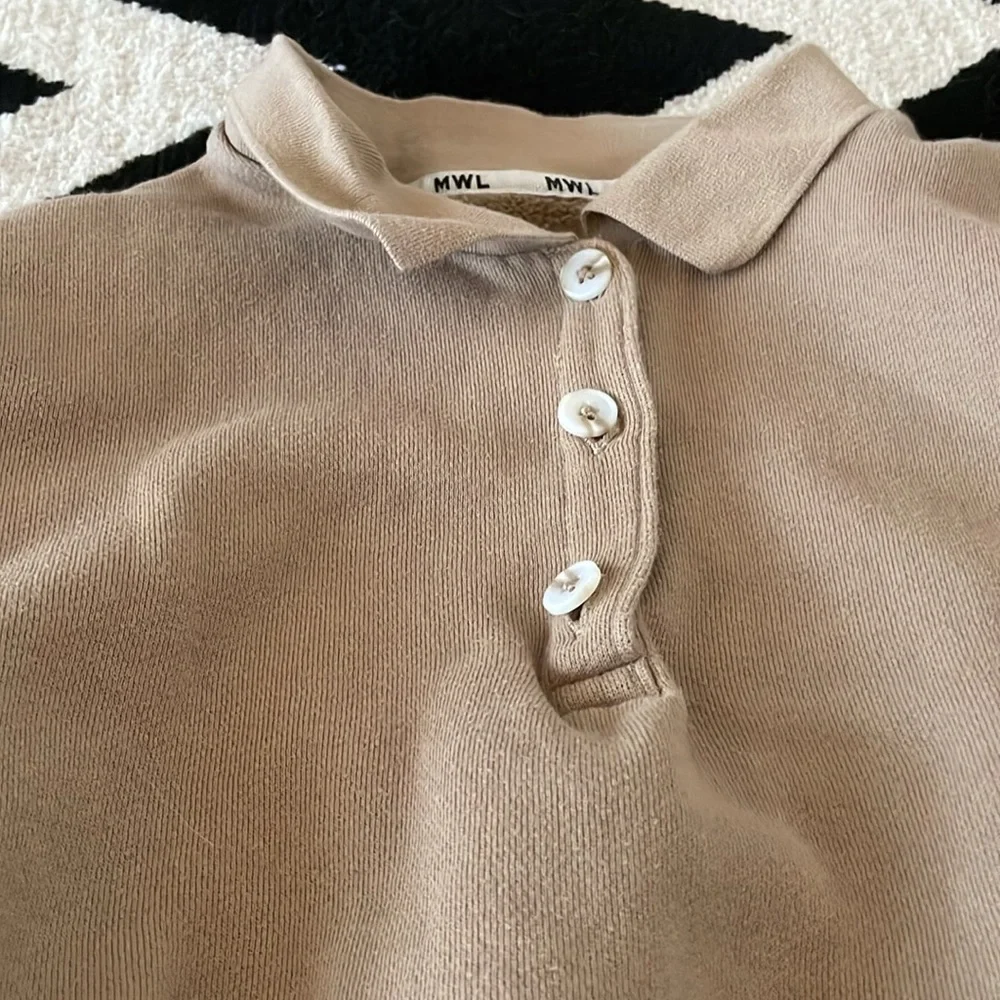 Madewell MWL Betterterry Cropped Polo Sweatshirt  Tan Khaki XS - Picture 6 of 8